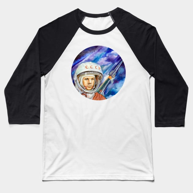First Man In Space Baseball T-Shirt by Daria Kusto